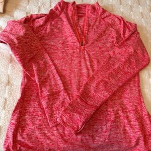 Tangerine Red Fitted Long Sleeve Polo Sweatshirt